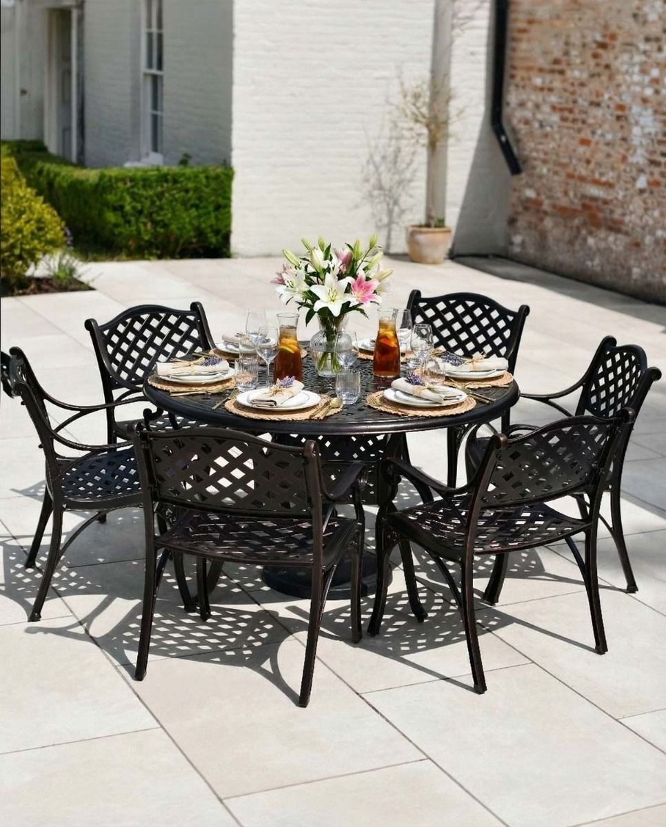 Digital Illustration of the Antique Copper "Milford" Six Seater Furniture Set Dressed fo Dining