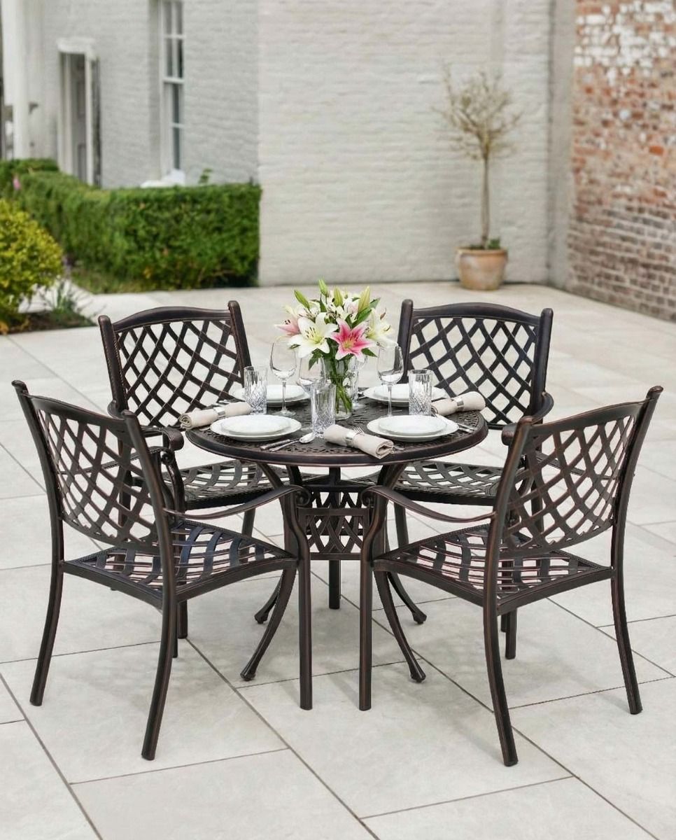 Digital Illustration of the Antique Copper "Swinley" Four Seater Furniture Set Dressed For Dining