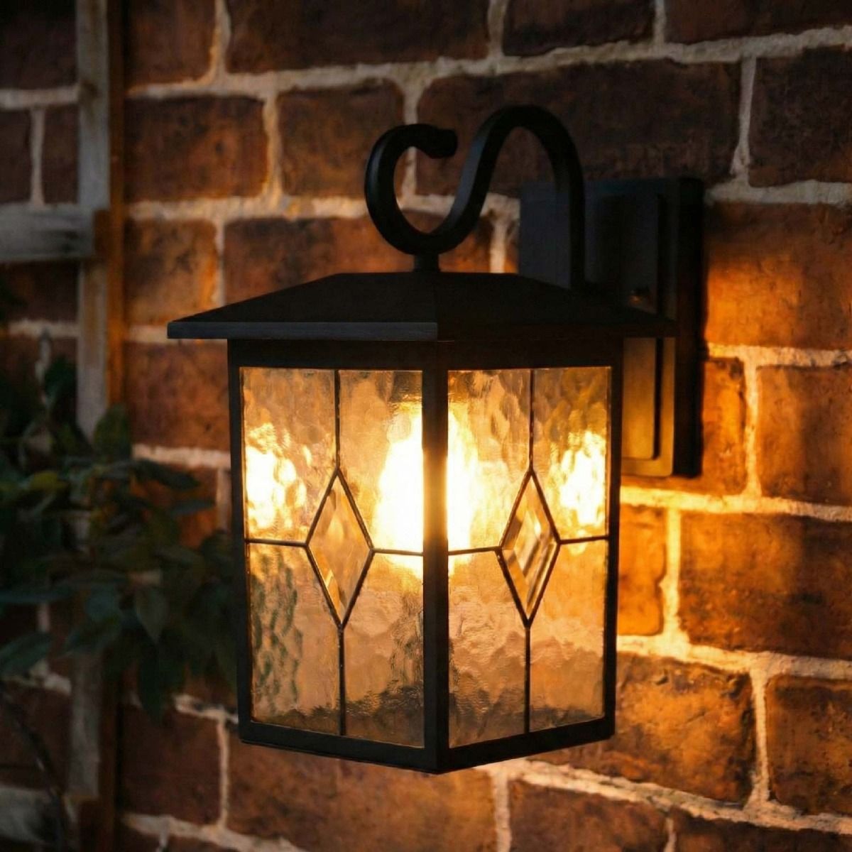 Digital Illustration of the Black "Searchlight" Outdoor Rectangular Top Fix Wall Lantern Illuminated at Night