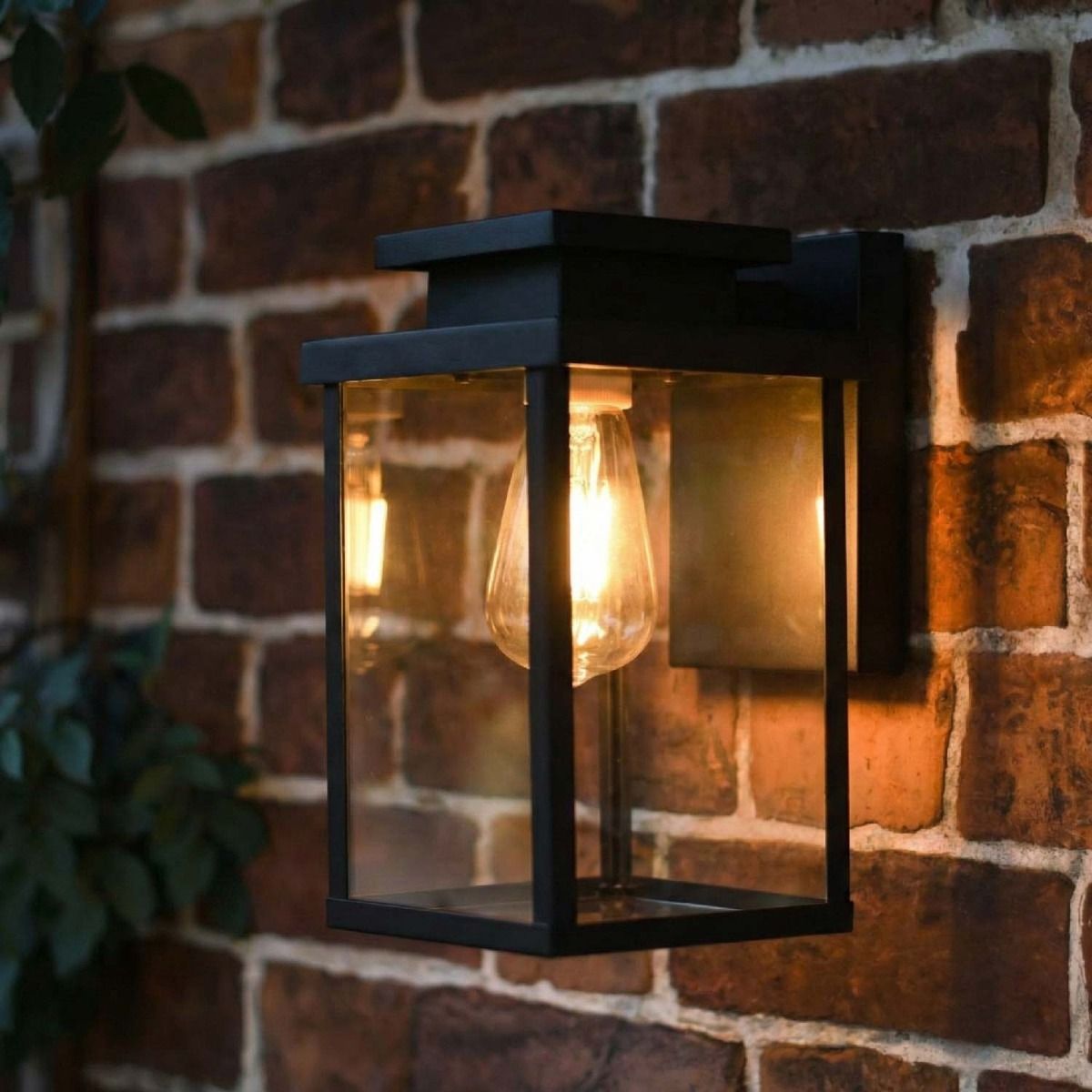 Digital Illustration of the Large Black Contemporary "Quadrant" Outdoor Top Fix Wall Light Illuminated at Night