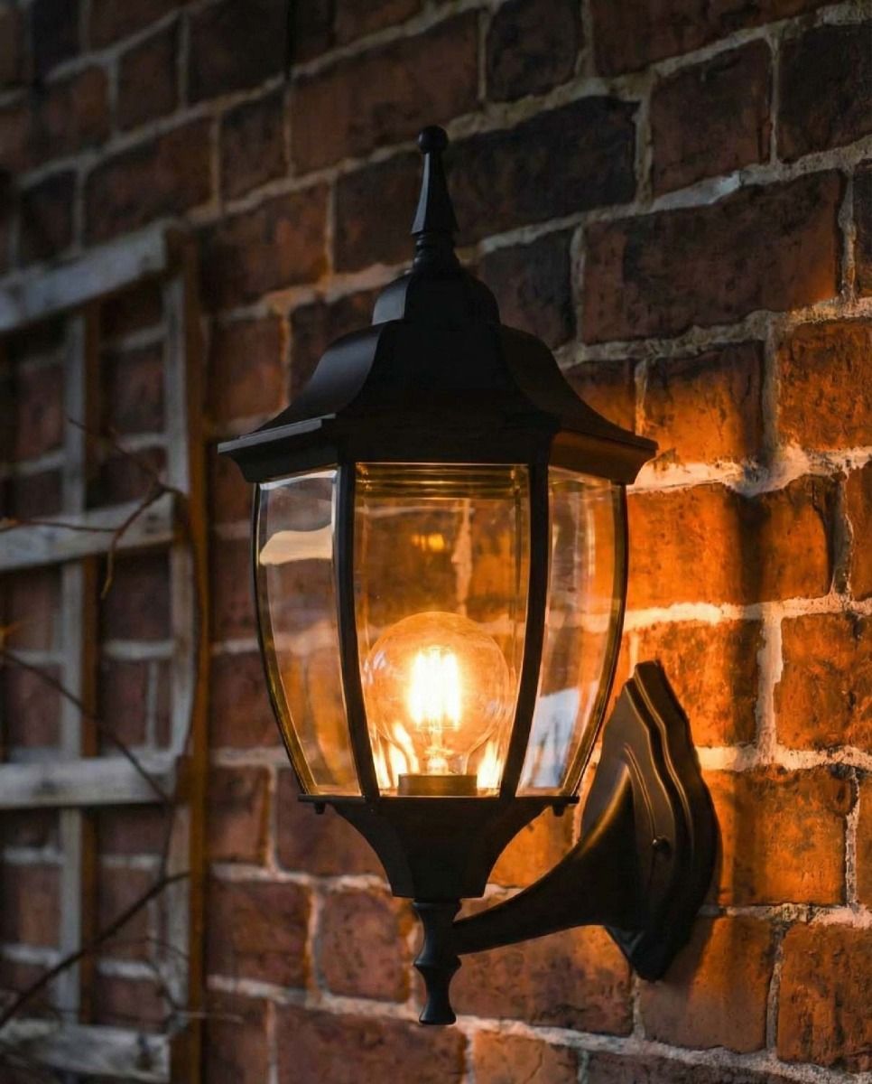 Digital Illustration of the Traditional Black "Acorn" Aluminium Victorian Wall Lantern Illuminated at Night