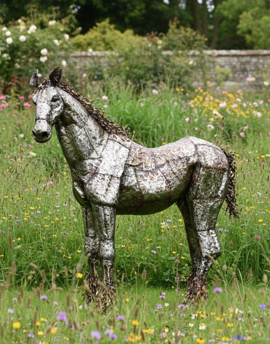 Digital illustration of "Sea Biscuit" Standing Iron Horse Garden Sculpture