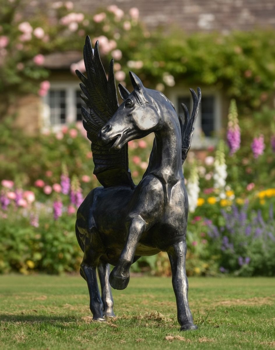 Digital illustration of "Starlite" Pegasus Sculpture front view of sculpture