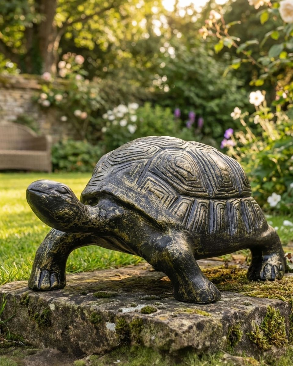 digital illustration of a Black and Gold Finish Metal Tortoise Sculpture