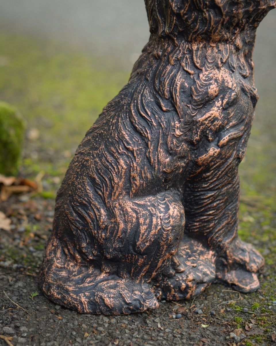 Digital Illustration of Copper Version of ‘Baxter’ the Yorkshire Terrier Garden Sculpture in Cast Aluminium with a Close up Shot of the Body