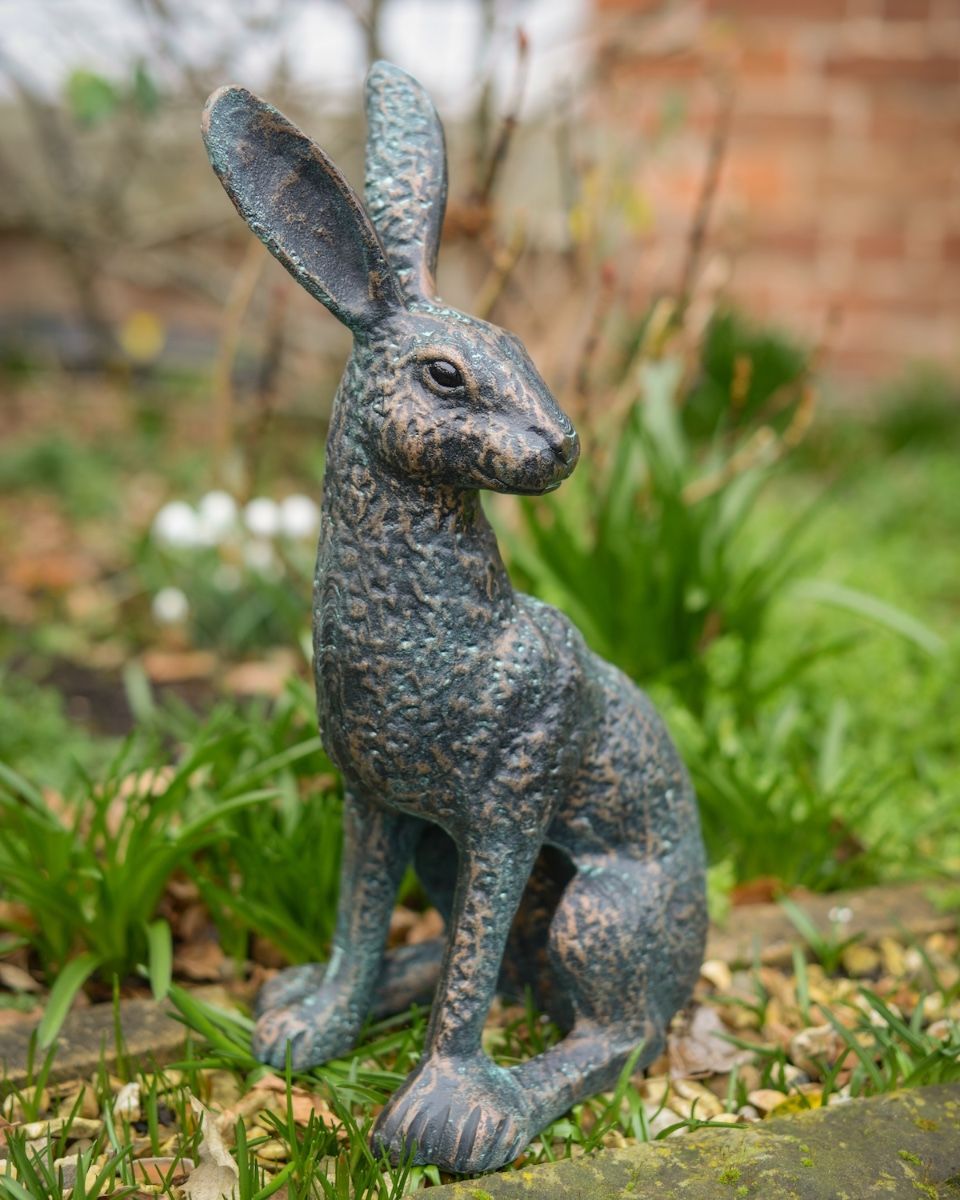 Digital illustration of ‘Hark’ Cast Aluminium Hare Garden Sculpture - Verdigris