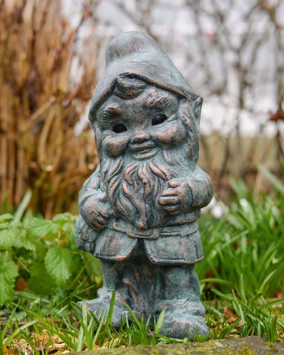 Digital illustration of ‘Hodge’ the Garden Gnome in Cast Aluminium - Verdigris