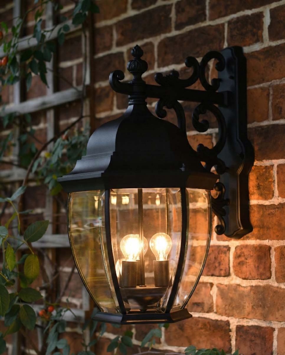 Digital illustration of Large Ornamental Victorian Wall Light lit up at night