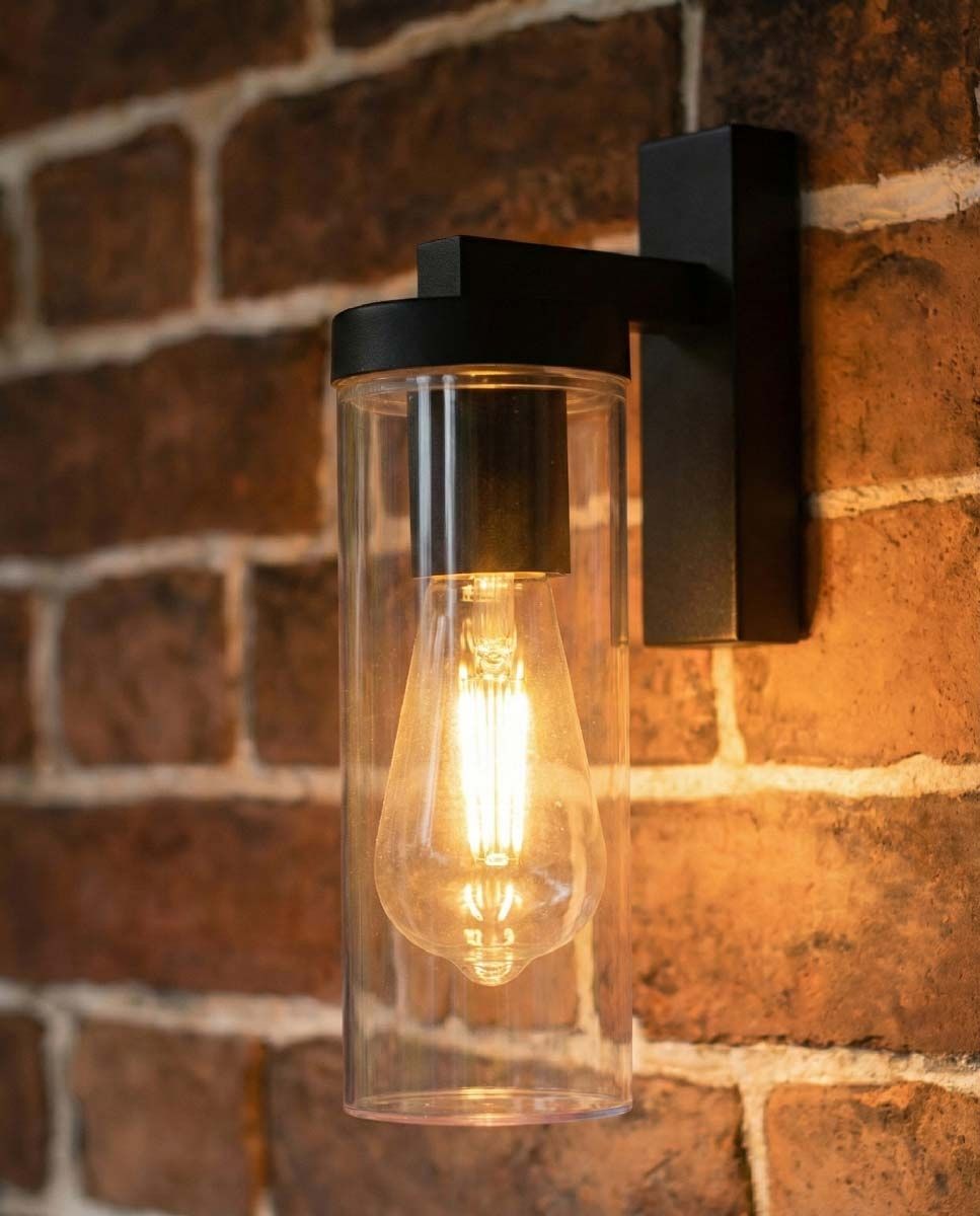 Digital illustration of Modern Cylindrical Wall Light lit up at night