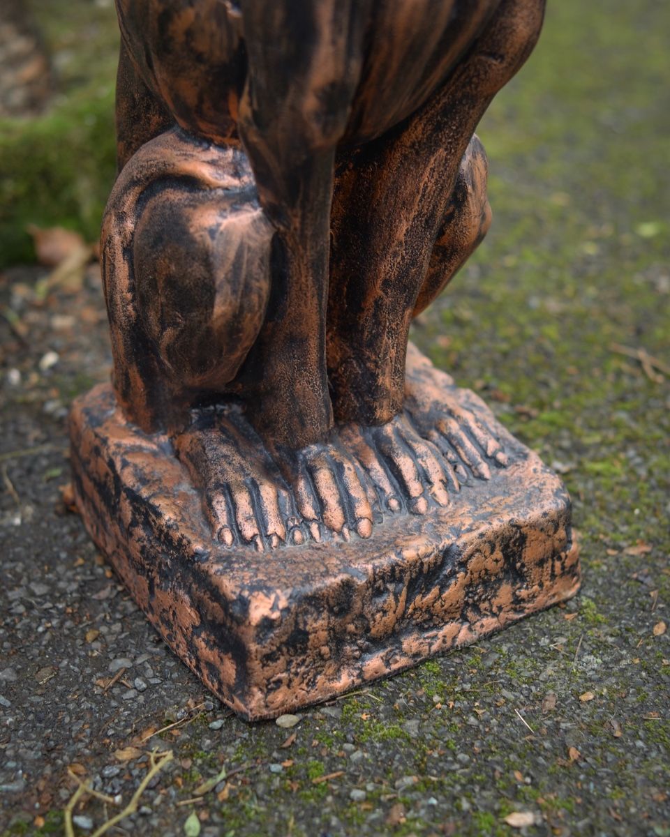 Digital illustration of "Rocket" the Sitting Greyhound in Cast Aluminium - Copper close up of base