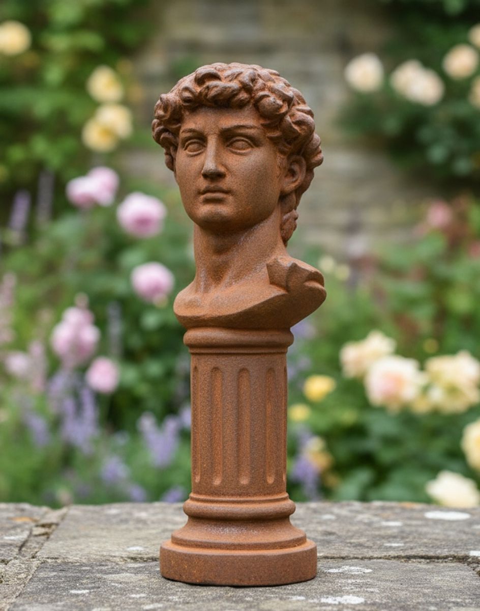 Digital illustration of Rustic "David" Garden Sculpture angled view of sculpture