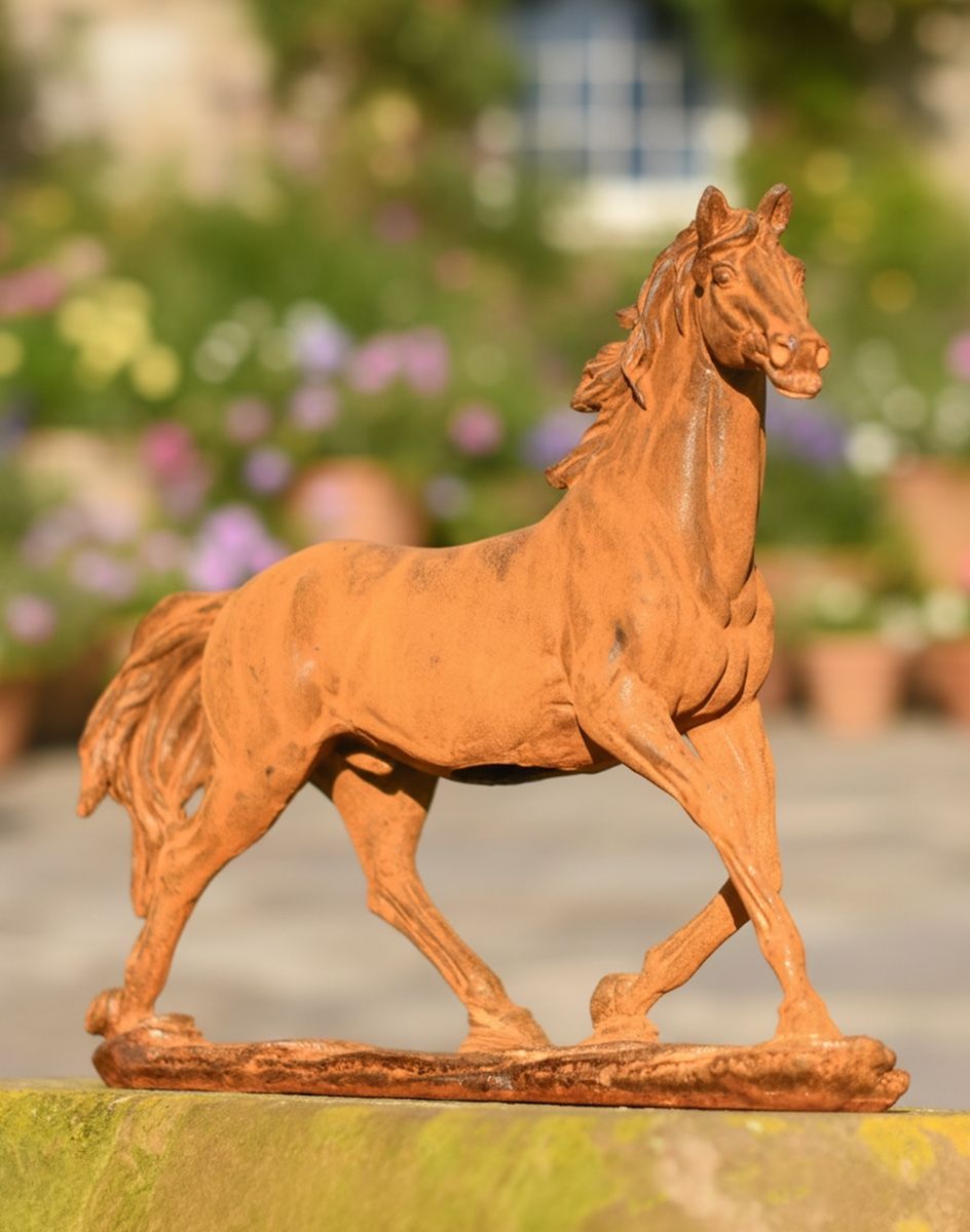 Digital illustration of Rustic Cast Iron "Horse in Gallop" Garden Sculpture