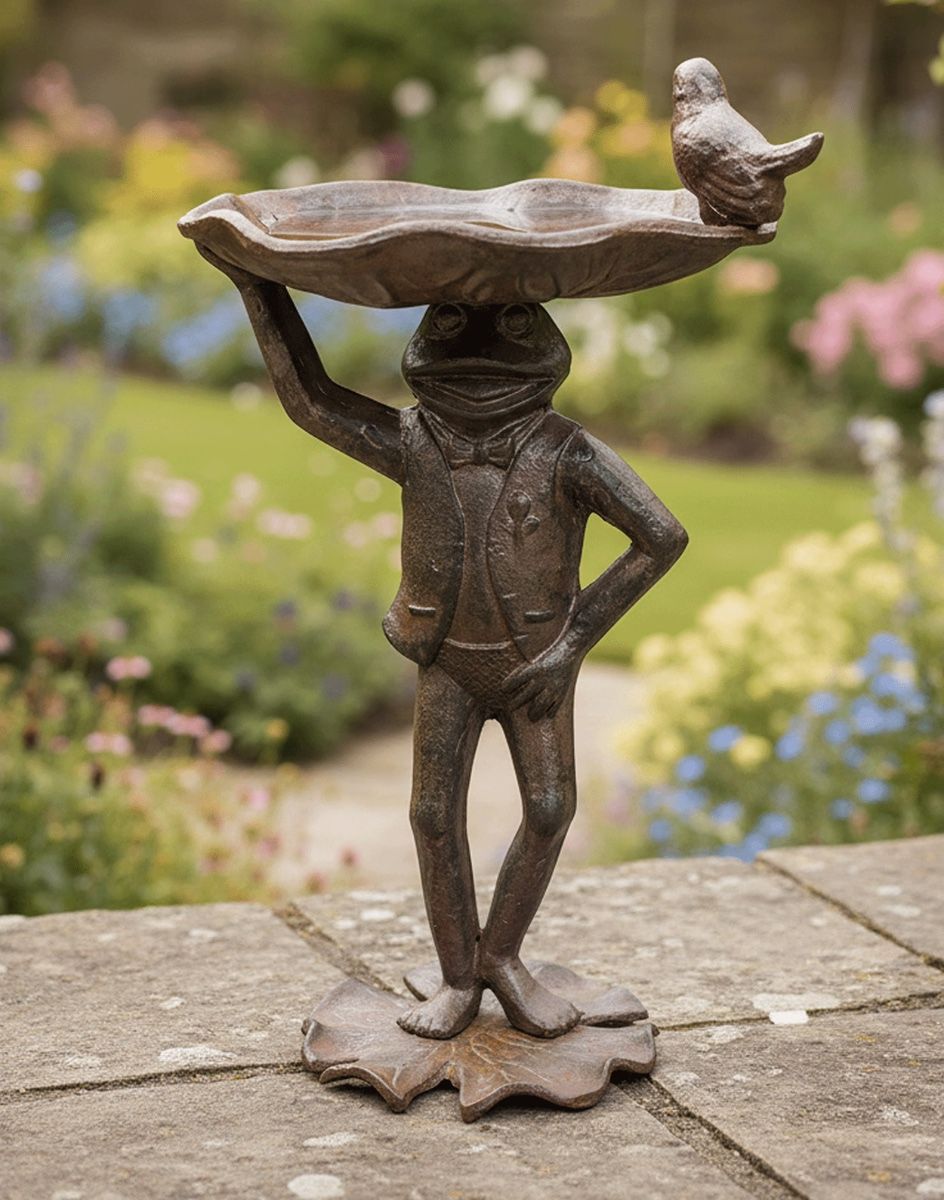 Digital Illustration of Rustic Frog Bird Bath Positioned on a Rustic Garden Wall.jpg