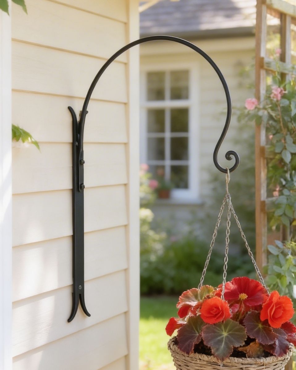 Digital illustration of ’Shepherds Crook’ Hanging Basket Wall Bracket - Black