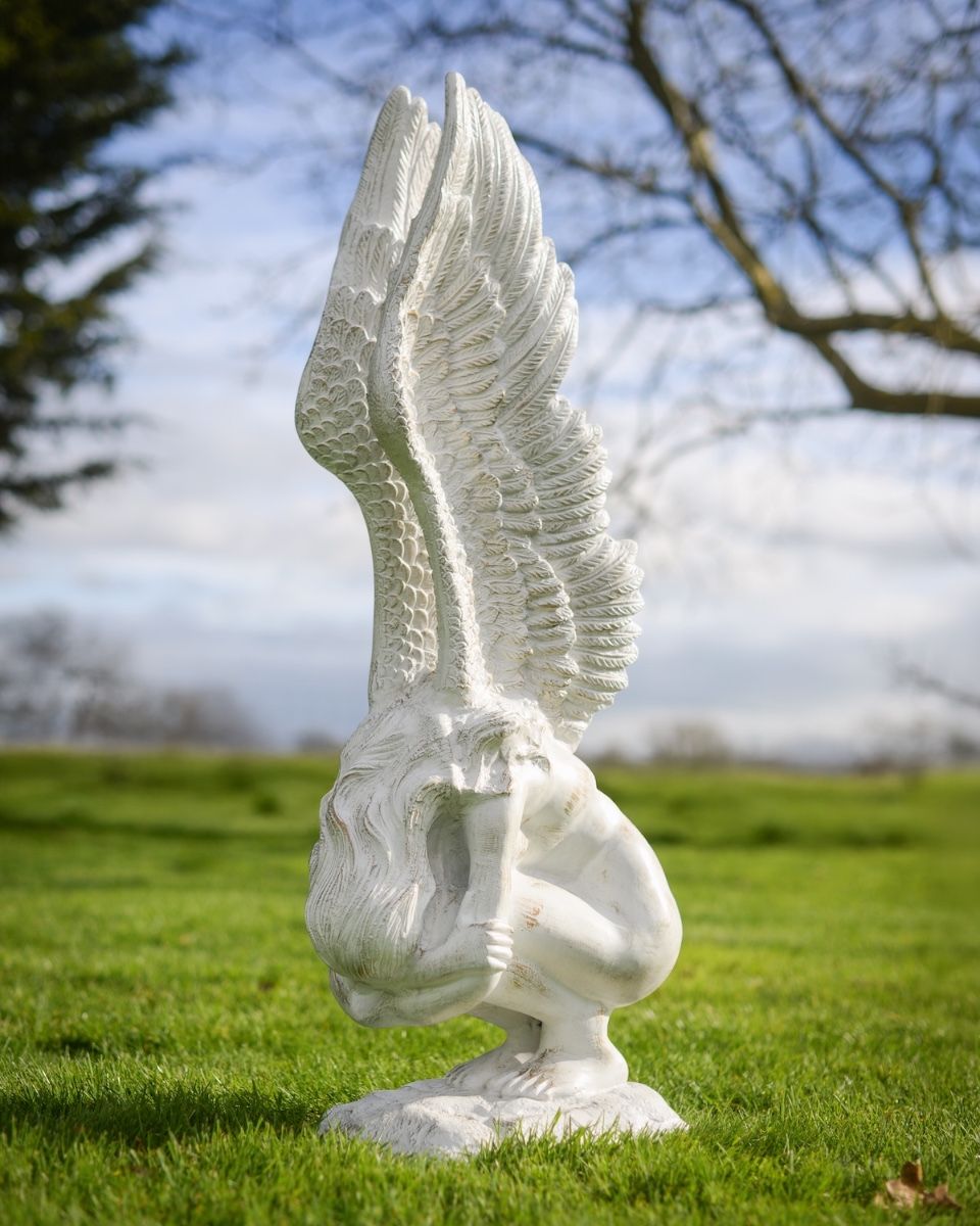 Digital illustration of ‘Solitude’ Angel Garden Sculpture in Cast Aluminium low angled view of sculpture