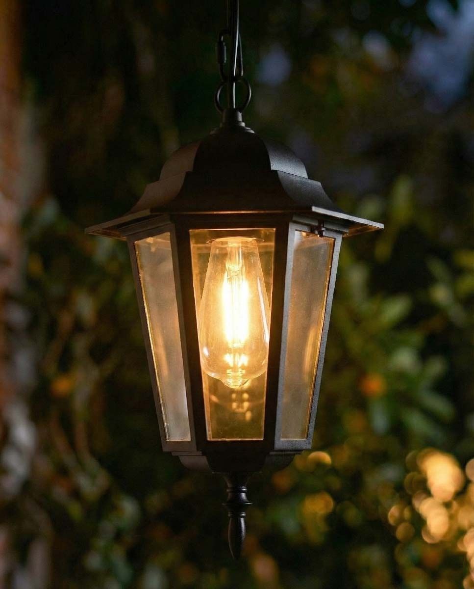 Digital Illustration of the "Ashbourne" Chain Hanging Porch Light Illuminated at Night