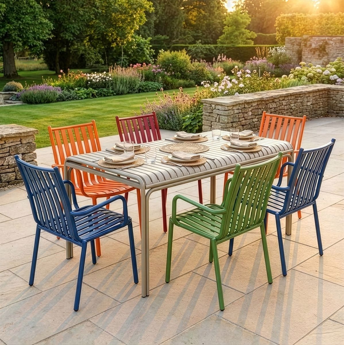 Digital Illustration of the "Chrysolina" Pop Art Six Seat Table and Chair Set Dressed For Dining digital illustration