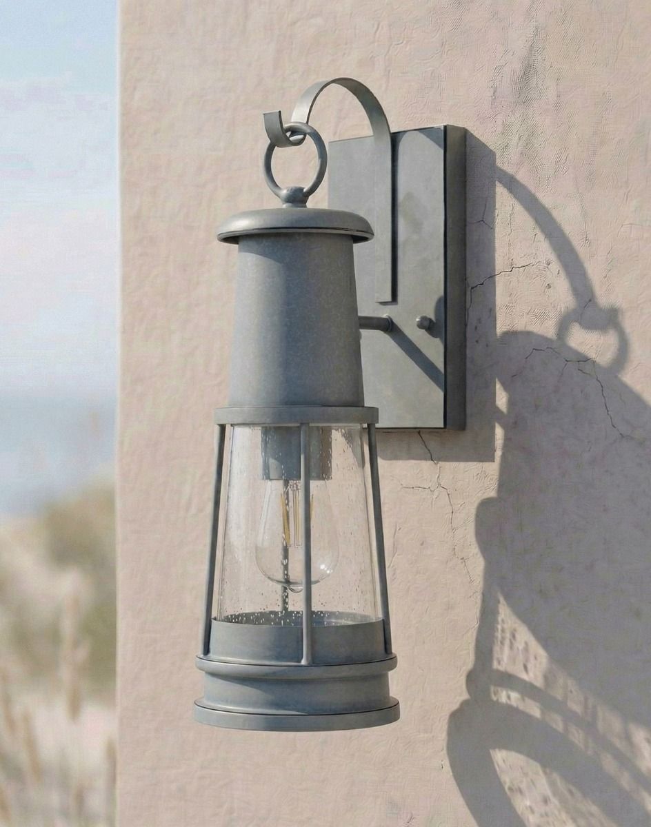 Digital Illustration of the "Harbourside" Traditional Wall Lantern with Bracket Mounted on a Rustic Cream Coloured Building