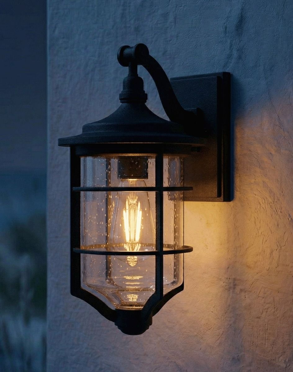 Digital Illustration of the "Marine" Small Nautical Hanging Wall Light Lit up at Night