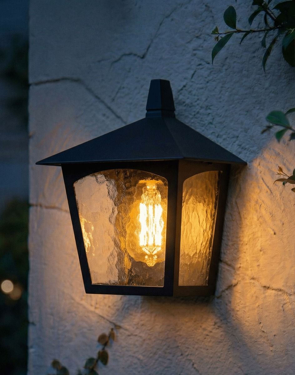 Digital Illustration of the "Oxford" Traditional Flush Outdoor Half Wall Lantern Lit up at Night 