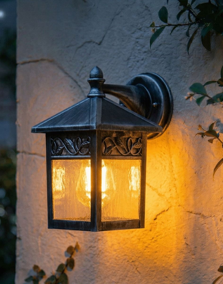 Digital Illustration of the "Thetford" Traditional Wall Lantern Lit up at Night