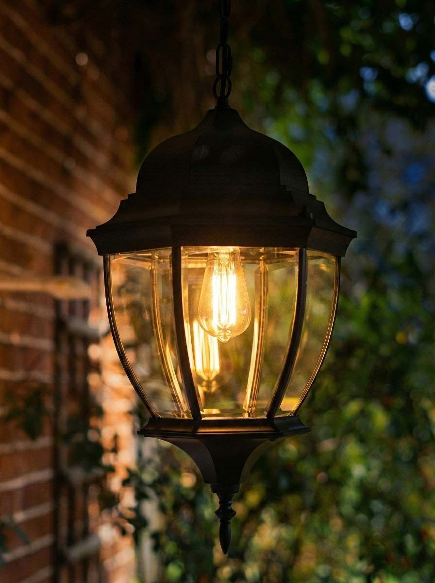 Digital Illustration of the "Thornhill" Chain Hanging Porch Lantern Illuminated at Night