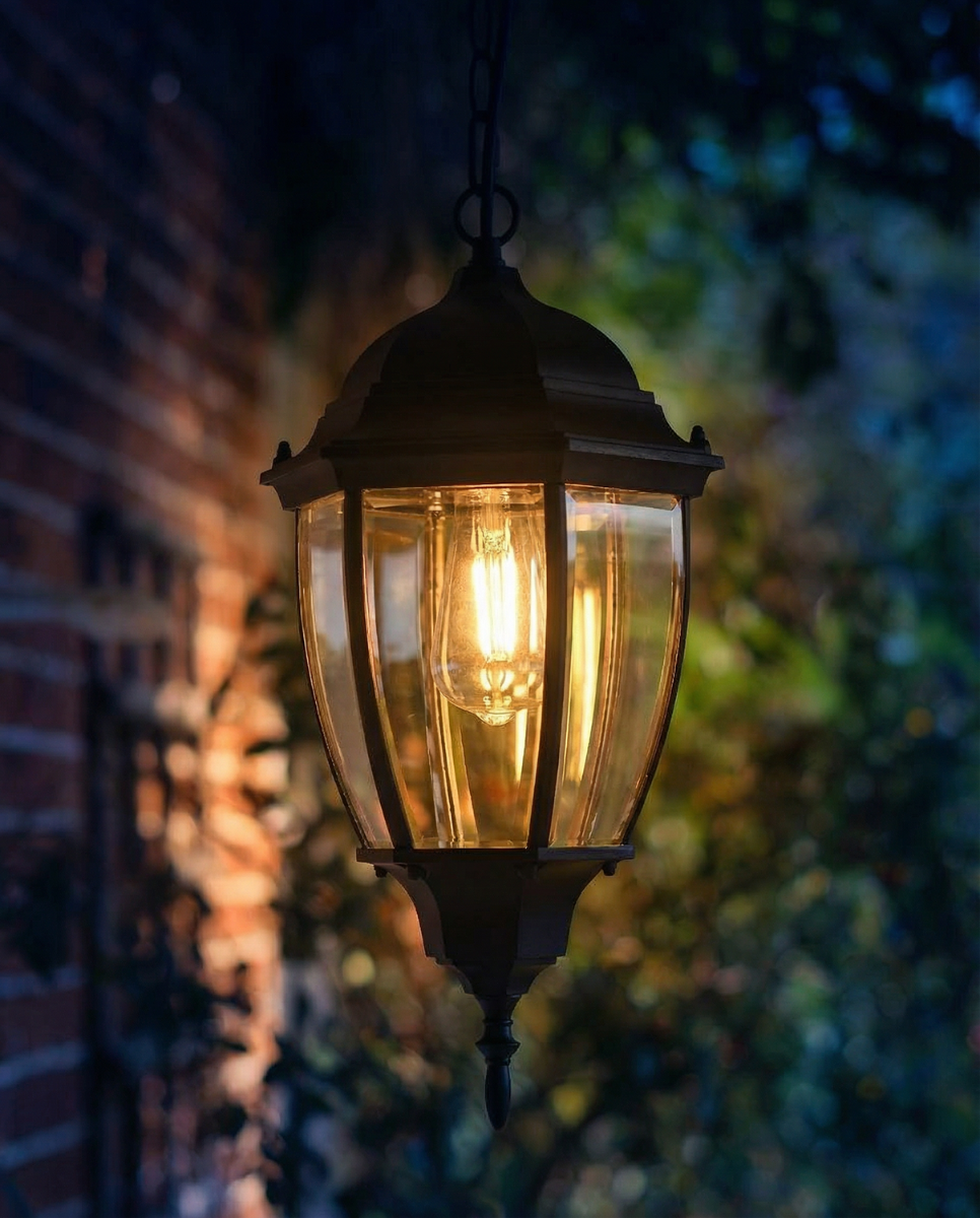 Digital Illustration of the "Thornhill" Chain Hanging Porch Lantern Illuminated at Night