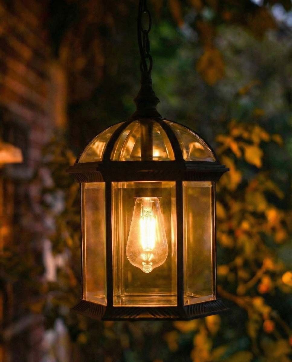 Digital Illustration of the "Wentworth" Chain Hanging Porch Light Illuminated at Night