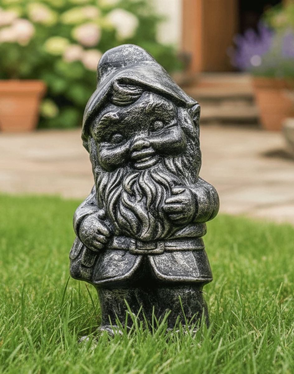 Digital Illustration of the 30.5cm "Otto" Garden Gnome Sculpture Placed in a Back Garden in Front of a Patio
