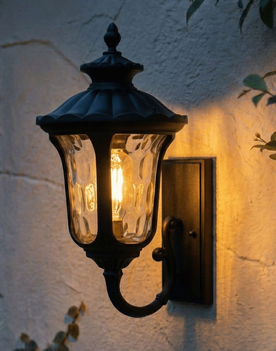 Digital Illustration of the 55.5cm Black Traditional Aluminium Ornate Victorian Lantern Lit up at Night