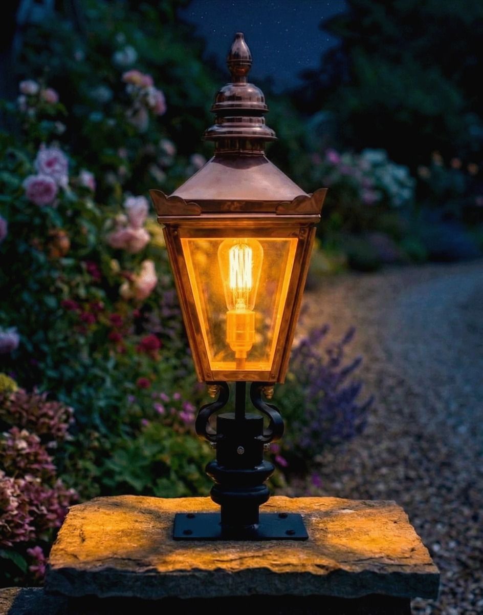 Copper Harrogate Pillar Light and Lantern Set - 64cm | Black