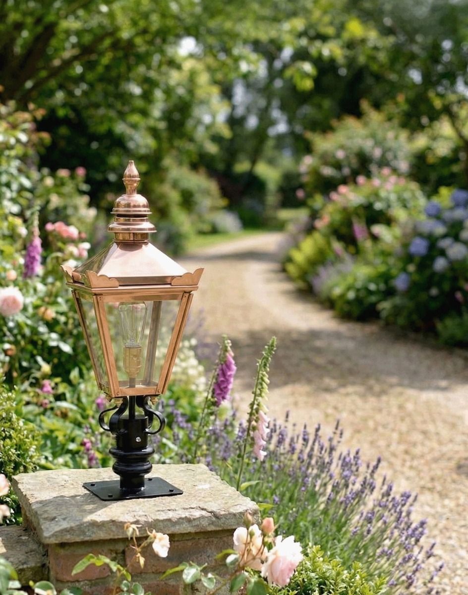 Copper Harrogate Pillar Light and Lantern Set - 64cm | Black
