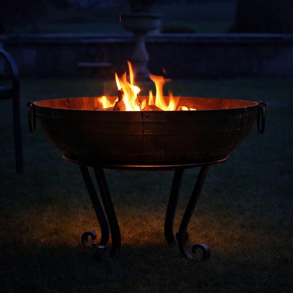 Digital Illustration of the 70cm Iron Kadai Fire Bowl Ignited at Night