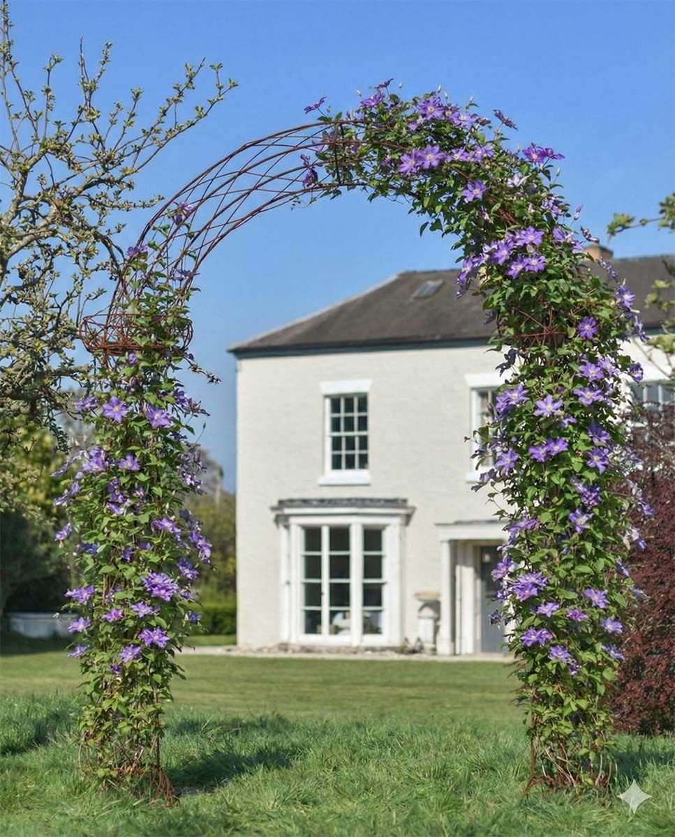 Digital Illustration of the "Alauna" Rustic Rose Arch with Flowers