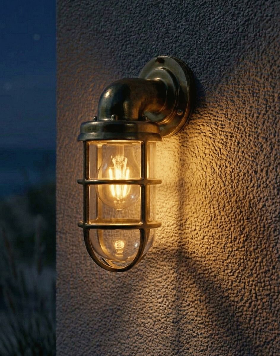 Digital Illustration of the Antique Brass Nautical "Crew" Wall Light Lit up at Night