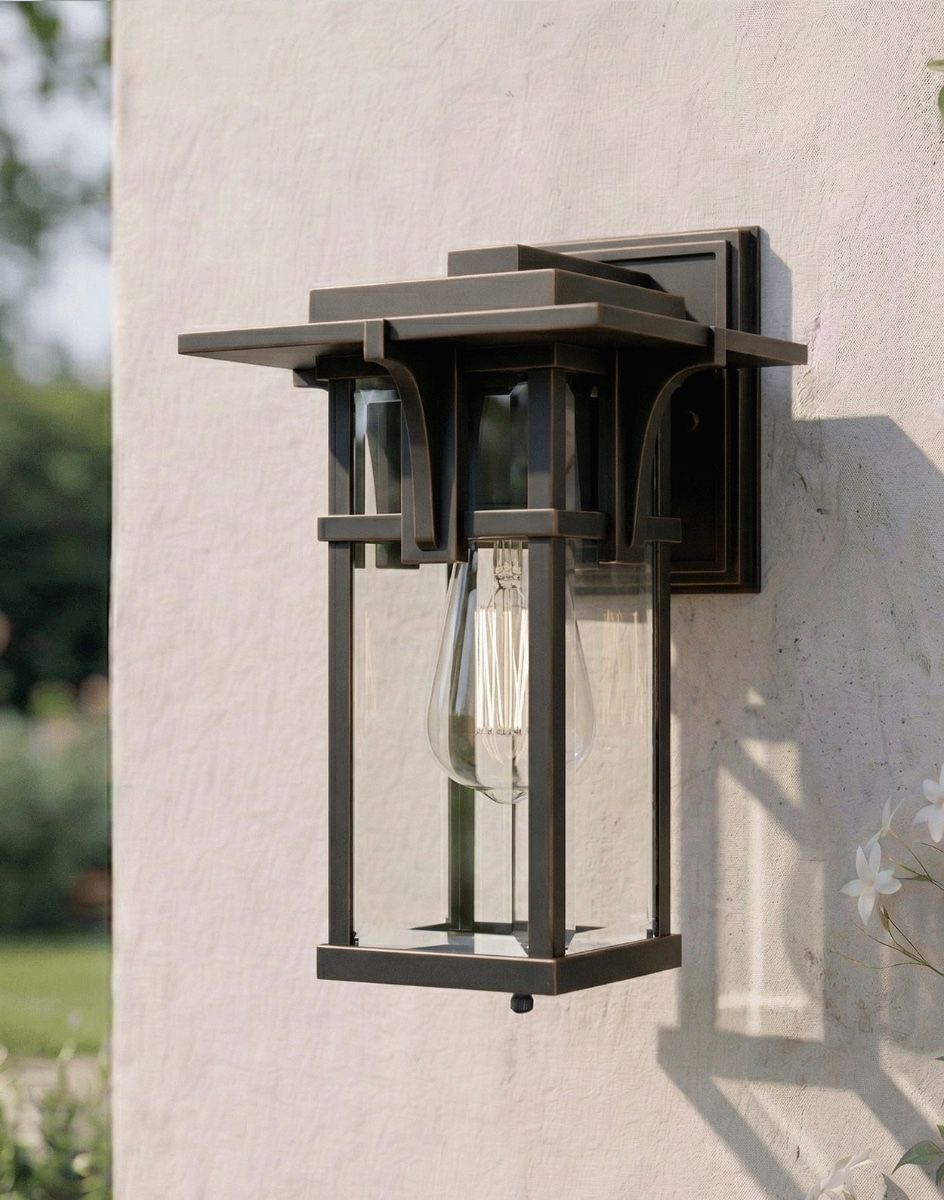 Digital Illustration of the Antique Bronze Art Deco Standard Wall Lantern Positioned on a White Exterior Garden Wall