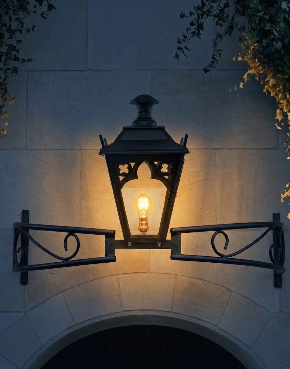Digital Illustration of the Black Gothic Bow Bracket Light Lit up at Night