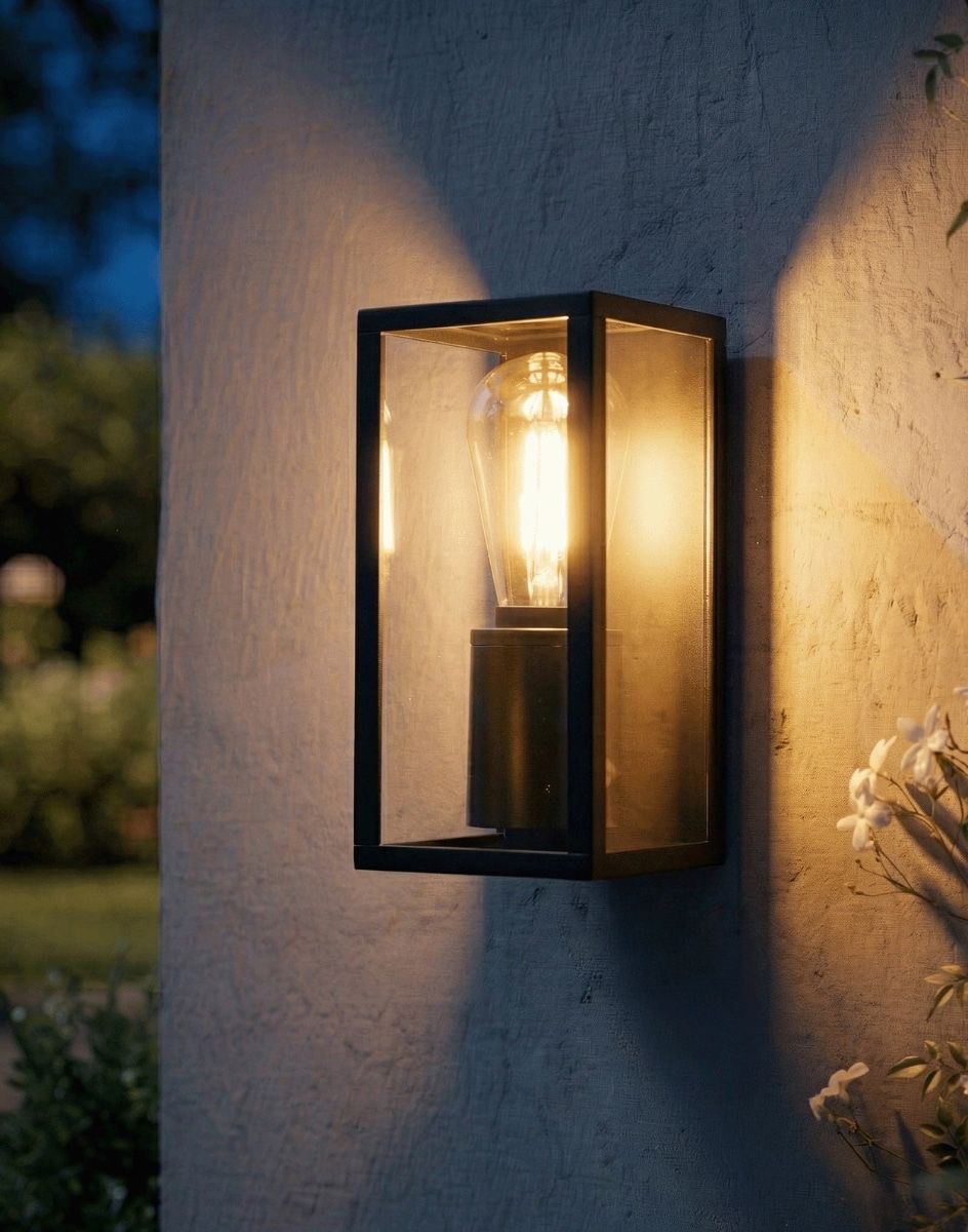 Digital Illustration of the Black Modern Tall Box Wall Light Lit up at Night