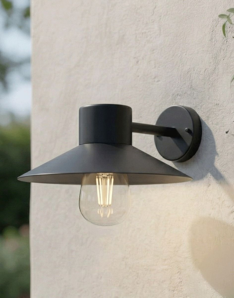 Digital Illustration of the Brompton Contemporary Barn Light Mounted on a Cream Coloured Garden Wall