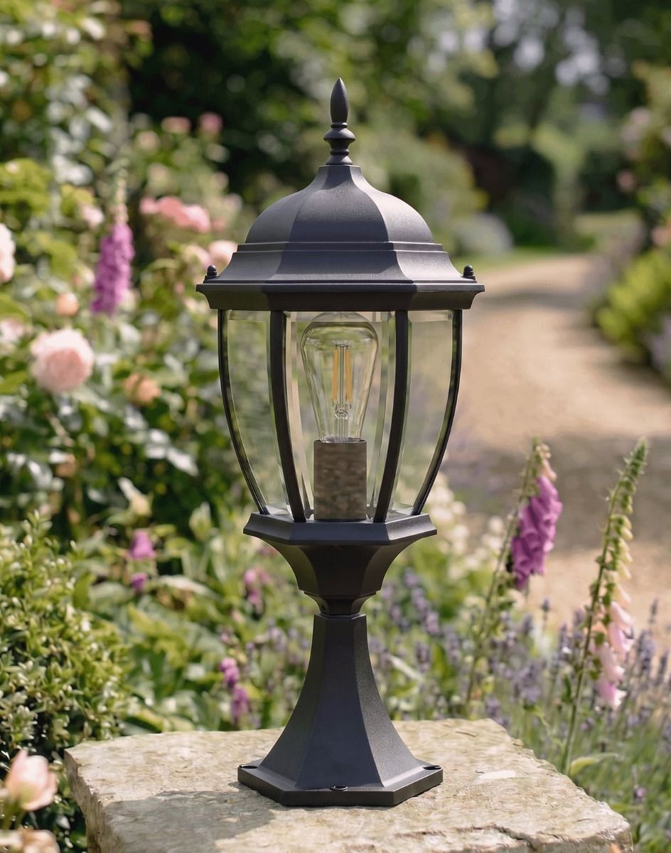 Digital Illustration of the Chaumont Traditional Pillar Light Mounted on a Stone Garden Pillar Viewed from an Angle