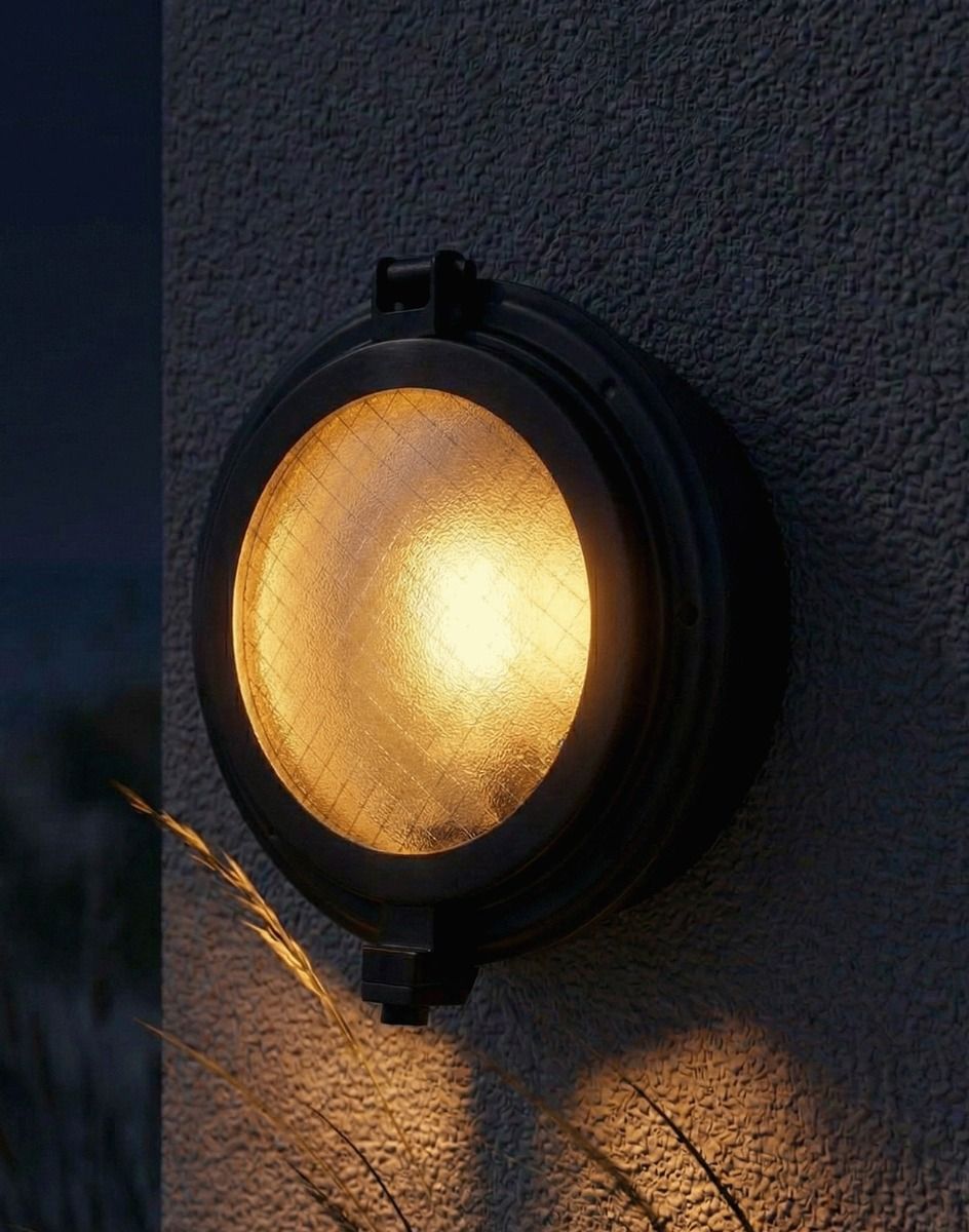 Digital Illustration of the Classic Bulk Head Style Wall Mounted Light Lit up at Night