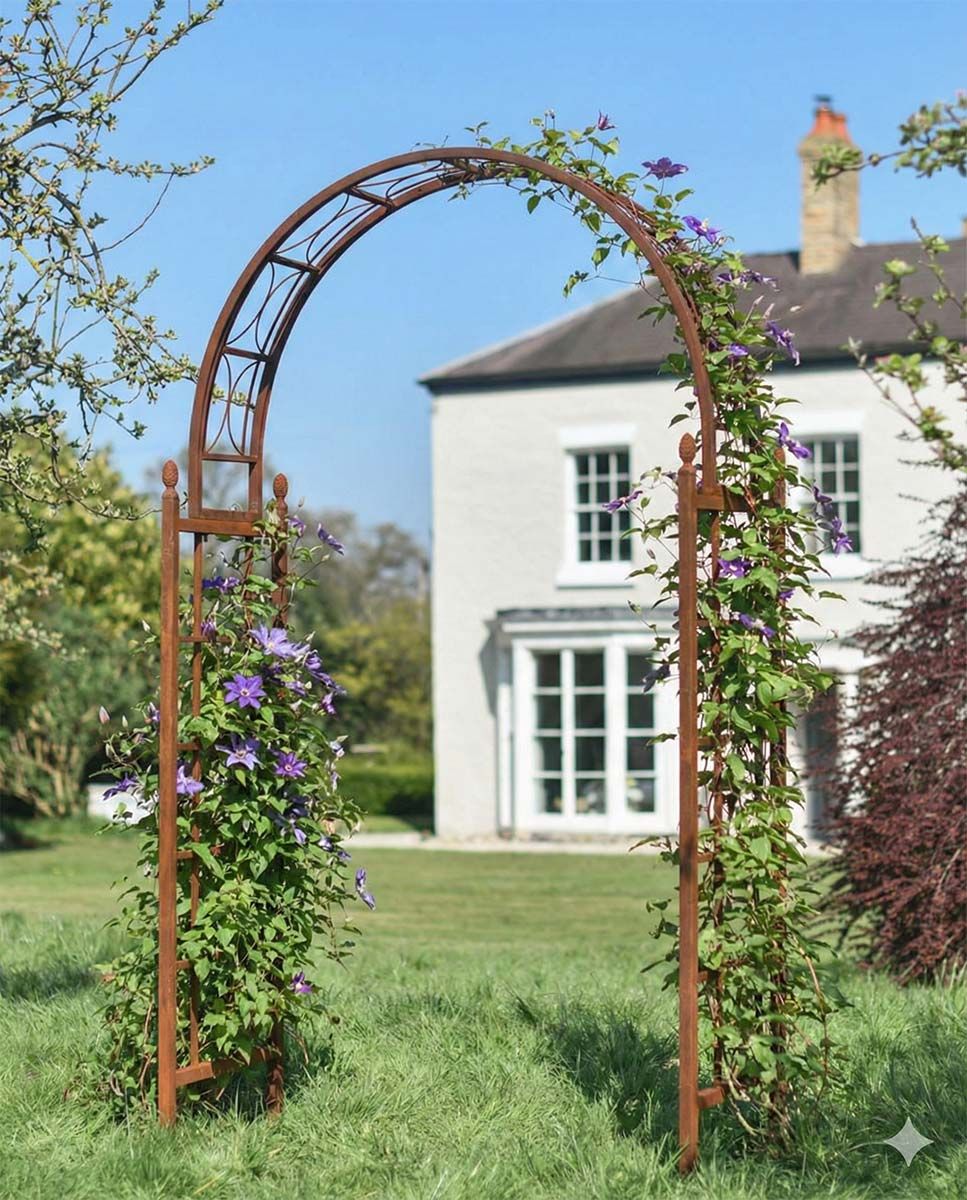 Digital Illustration of the Classic "Pinecrest" Rustic Rose Arch with Flowers