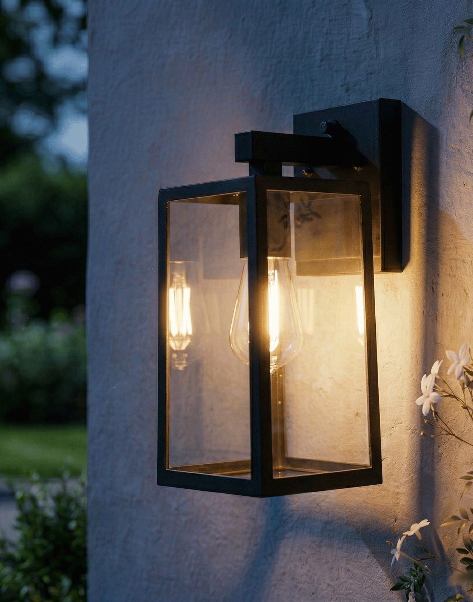 Digital Illustration of the Davenport Copper Garden Wall Light Lit up at Night