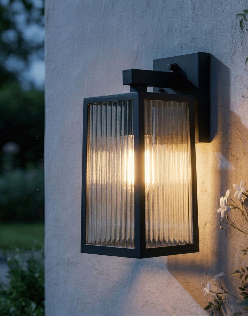 Digital Illustration of the Davenport Ribbed Glass Wall Light Lit up at Night