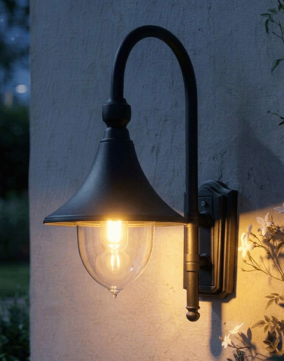 Digital Illustration of the Deluxe Barn Hanging Wall Light Lit up at Night