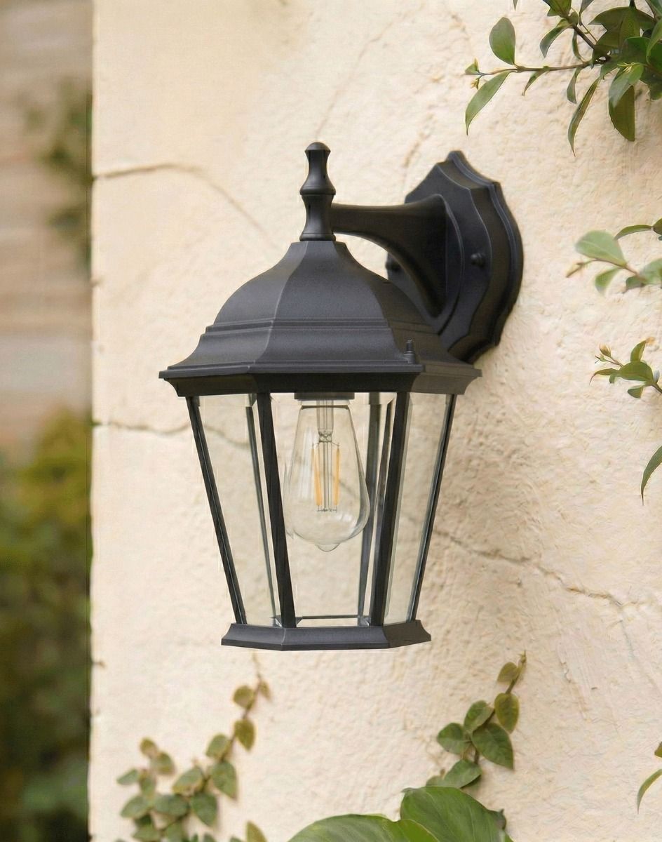 Digital Illustration of the Digital Illustration of the Black Hampton Traditional Wall Light Mounted on a Cream Coloured Garden Wall
