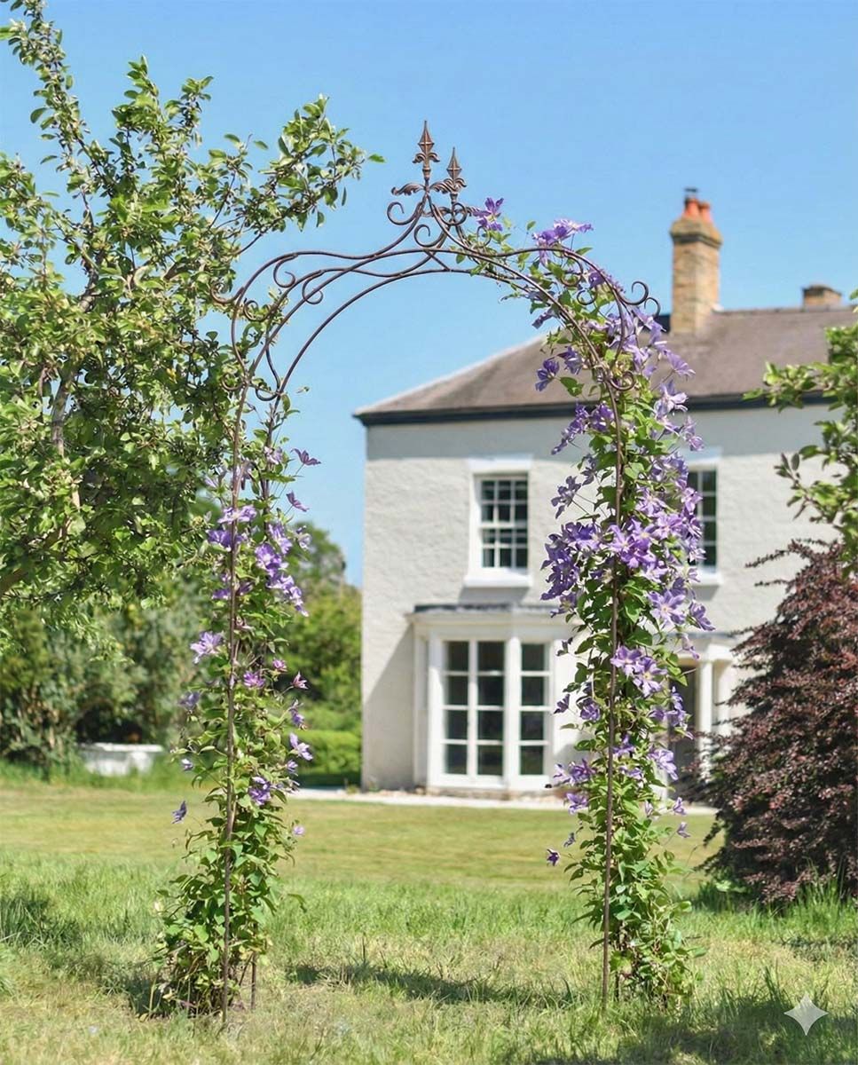 Digital Illustration of the "Dover" Ornate Rose Arch with Flowers