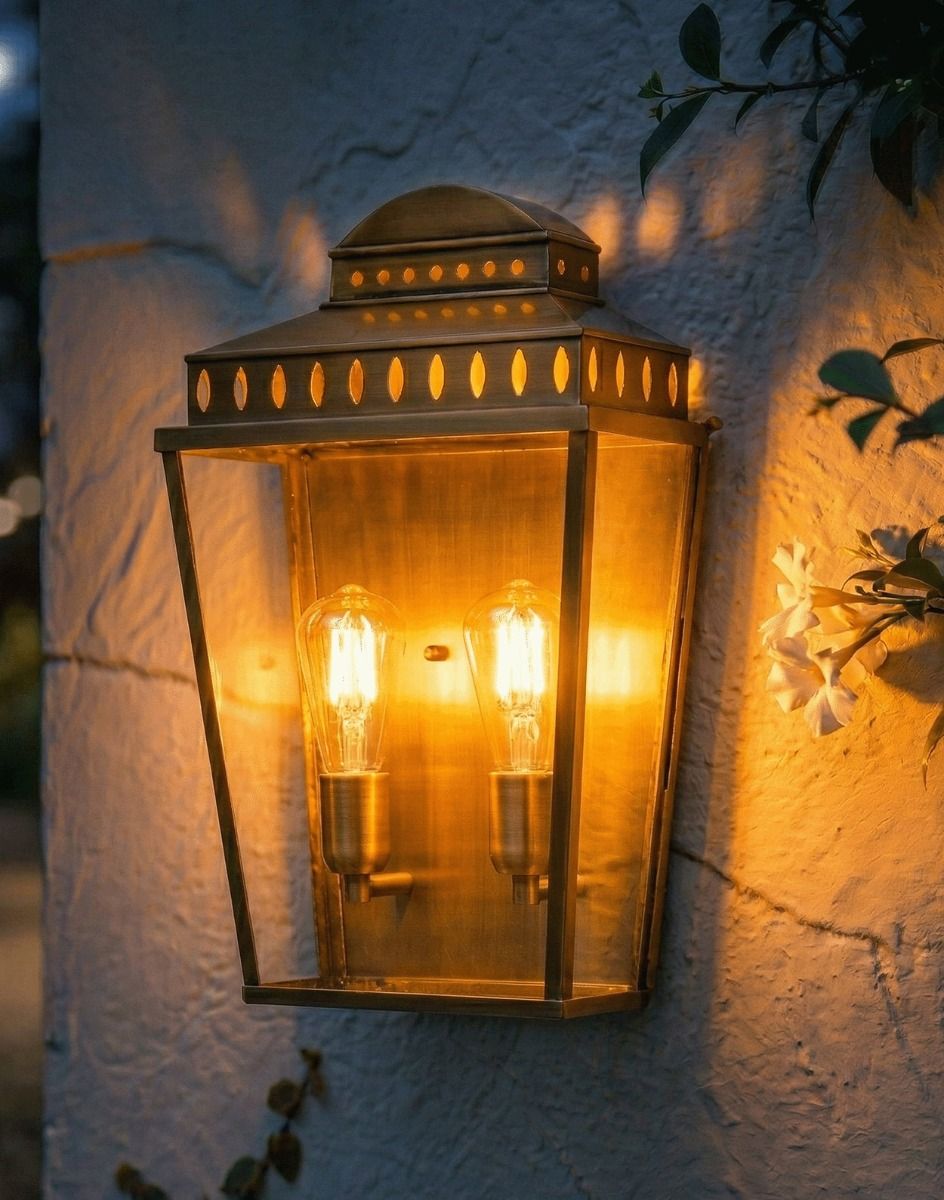 Digital Illustration of the Georgian Style "Twin-Light" Brass Wall Light Lit up at Night
