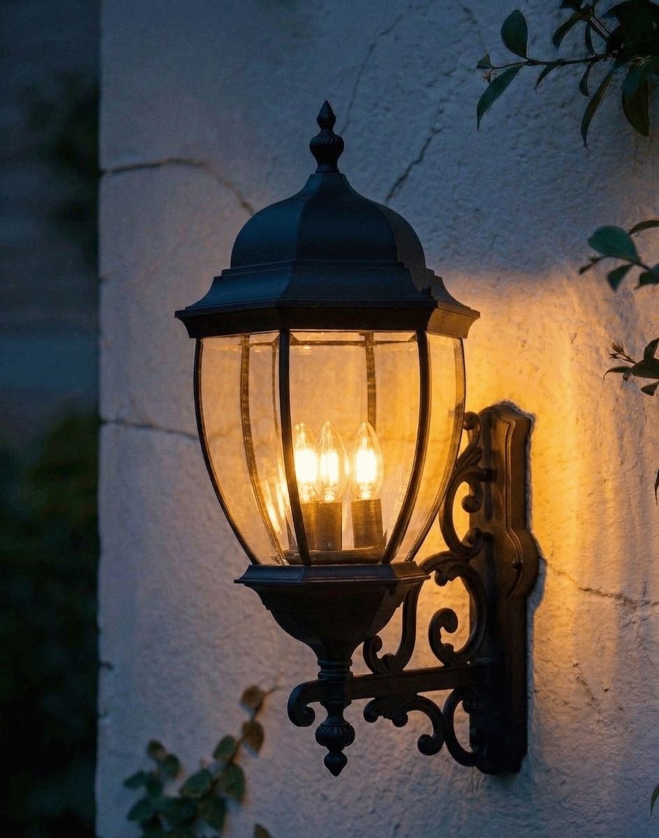 Digital Illustration of the Large Ornamental Victorian Bottom Fix Wall Light Lit up at Night