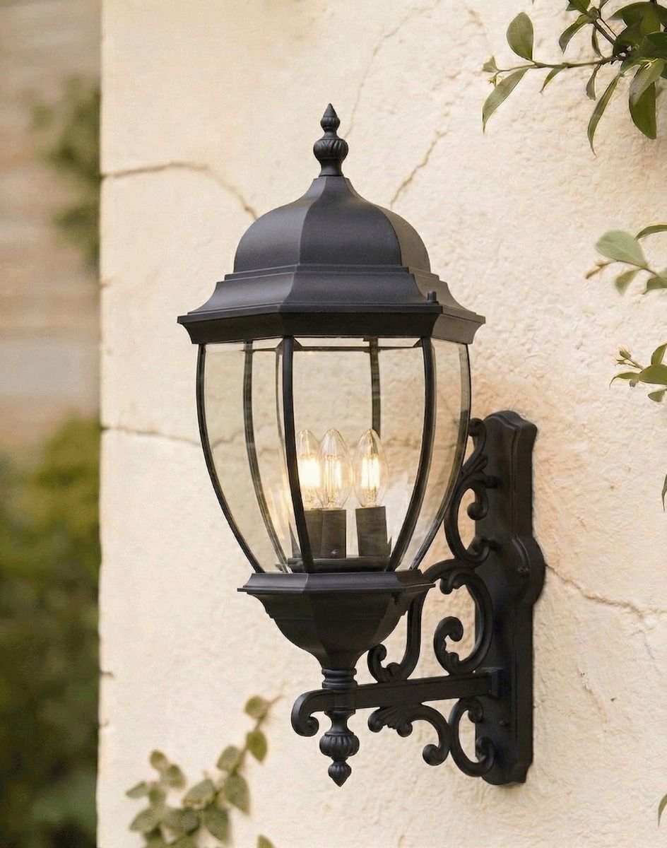 Digital Illustration of the Large Ornamental Victorian Bottom Fix Wall Light Mounted on a Sunny Garden wall